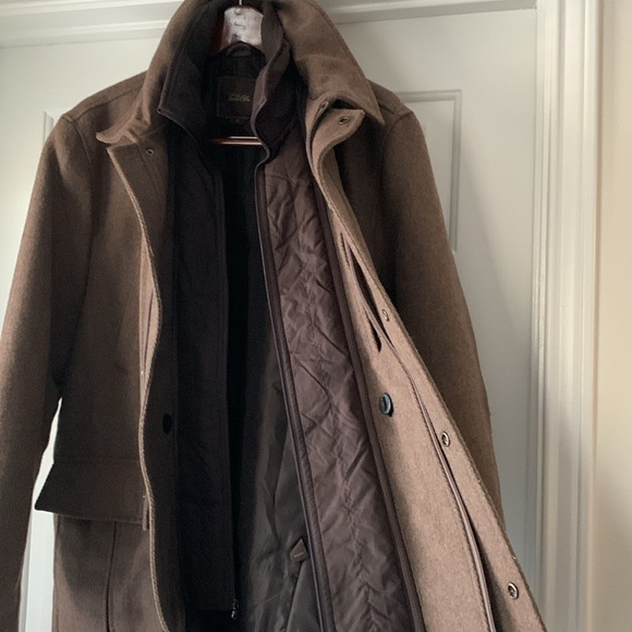 Tasso Elba Mens Full Zip Wool Blend Overcoat Brown - Picture 5 of 16